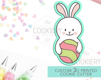 Bunny with Easter Egg Cookie Cutter, Happy Easter Cookie Cutter, 3D Printed Cookie Cutter - TCK12123