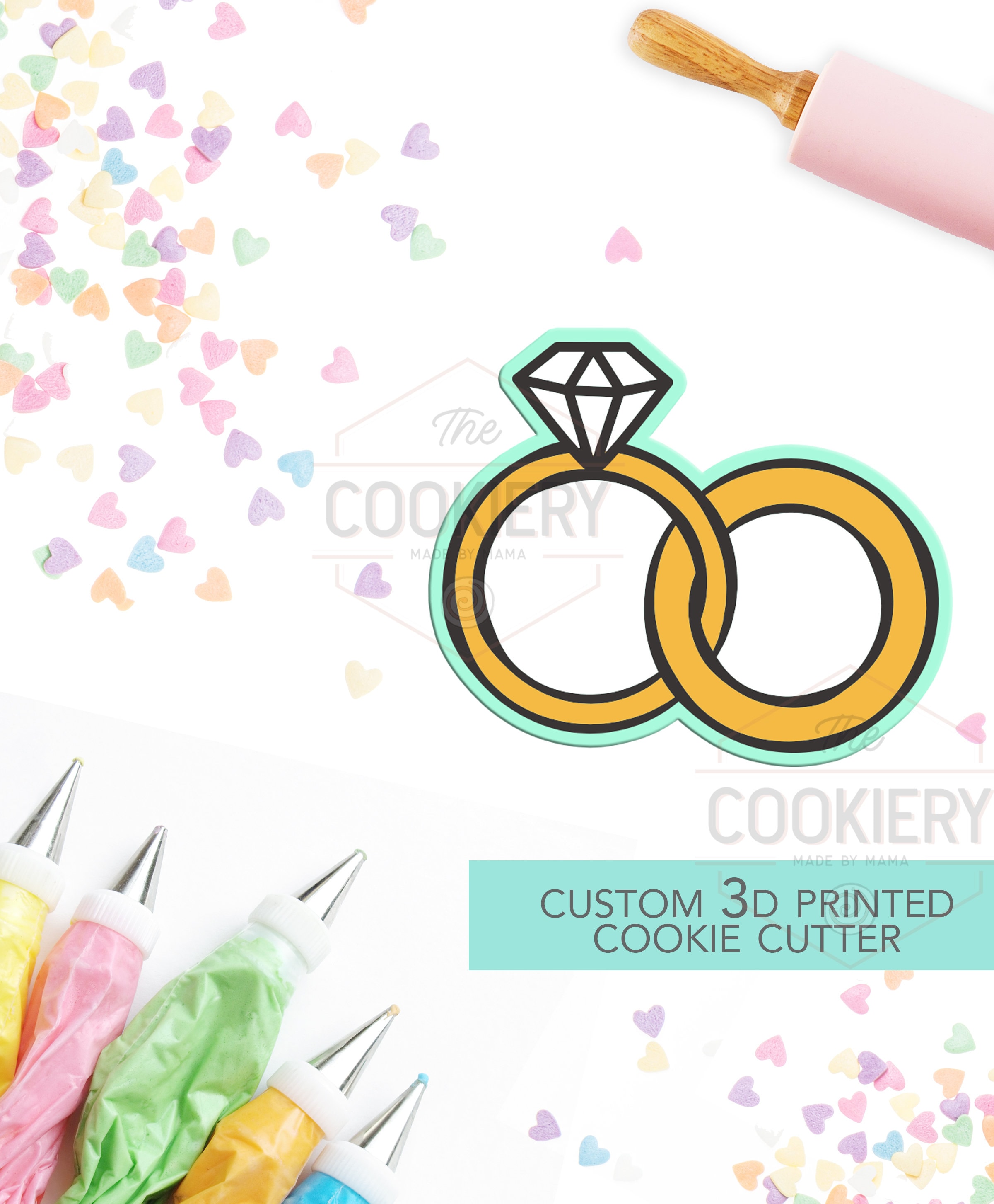 Engagement ring and Wedding Band cookie cutter - Wedding Ring -  Bride Cookie  - 3D Printed Cookie Cutter - TCK26123