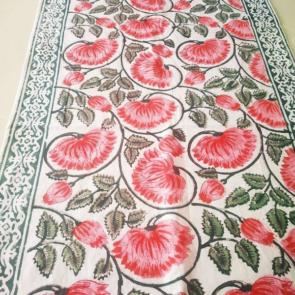 Lotus table runner,Hand block table runner , cotton table runner, floral cotton table runner, Christmas table runner, housewarming gift