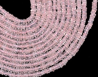 Natural Rose Quartz Heishi Beads: 4-5mm Smooth Tyre, 16 Inches Strand, SKU636)