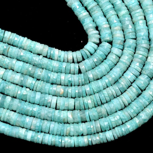 Amazonite Faceted Tyre Beads, 6 mm shops To 7 mm, Amazonite Tyre Beads, Blue Color Wheels, Amazonite Jewelry Making Beads, 16 Inch, SKU783