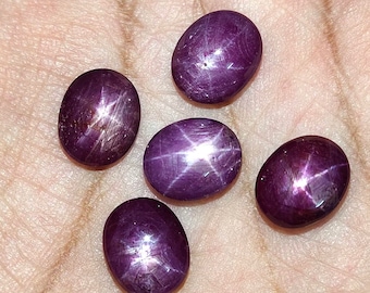 Piedra preciosa suelta ovalada de rubí estrella natural, 9x11 mm, cabujones de estrella de rubí a granel hechos a mano