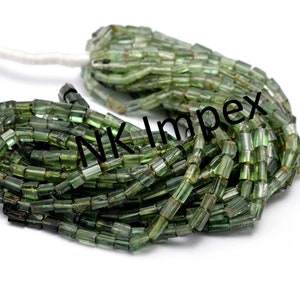 Natural Green Tourmaline Smooth Cylinder Beads, 3x5 To 5x9 mm, 13 Inch Strand, (SKU859)