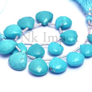 Natural Arizona Turquoise Faceted Heart Shape Beads, 12 To 15 mm, 7.5 Inch Strand, (SKU985)