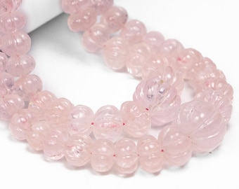 Pink Morganite Melon Carving Beads, 7MM To 15MM Melon Carving Beads, Natural Gemstone Beads, SKU 2735