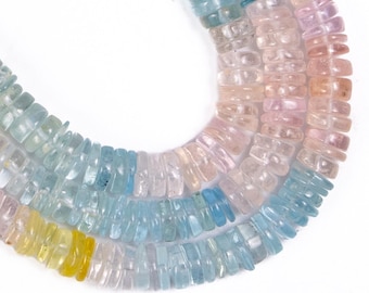 Natural Aquamarine Heishi Tyre Shape Beads | 10" Aquamarine Smooth Wheel Beads | For Jewelry Making Beads Gemstone Supplier 2809