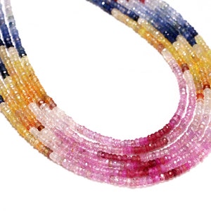 Multi Sapphire Faceted Rondelle Beads, Multi Sapphire Rondelle, Multi Sapphire Jewelry Making Gemstone Beads, 18 Inch Strand, SKU1964