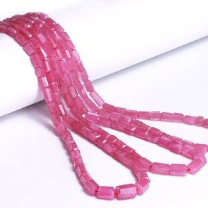 16&quot; Bead Strand, Natural Pink Ruby Faceted Cylinder Beads, Tube Beads, Gemstone Beads (SKU1845)