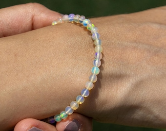 Opal Bracelet, Natural Round Bracelet, Smooth Beaded, 4mm, Minimal Jewellery Gift for Her