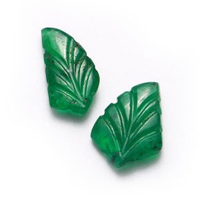 Emerald Loose Leaves Earrings Gemstone, Leaf Carving Jewelry Making Gemstone, SKU1920