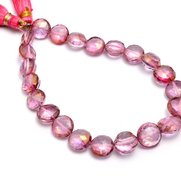 Pink Topaz Faceted Coin Shape Beads, 7.5 Inches, AA Quality, handmade Pink Topaz Faceted Coin, Gift For Her, jewelry Making, SKU No. 769