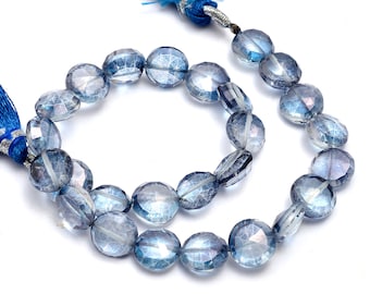 Kyanite Crystal Faceted Coin Shape Beads, 9 Inches, AA Quality, Jewelry Making Bead, SKU770