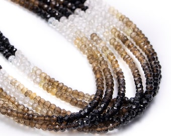 Shaded Smoky Quartz Faceted Rondelle Beads, Smoky Quartz Faceted Beads, Smoky Lemon Quartz Rondelle Gemstone Beads, SKU2820