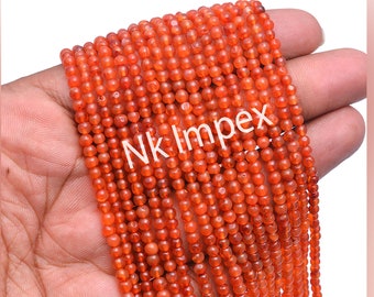 Perles rondes lisses de cornaline naturelle 15 pouces, 3 mm - 3,5 mm / 3,5 mm - 4 mm, perles faites à la main, cadeau pour elle, perles de bijoux, SKU n ° 344