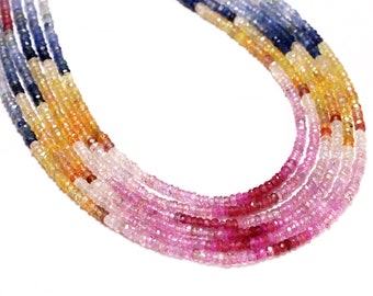 Multi Sapphire Faceted Rondelle Beads, Multi Sapphire Rondelle, Multi Sapphire Jewelry Making Gemstone Beads, 18 Inch Strand, SKU1964