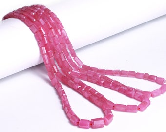 Natural Pink Ruby Faceted Cylinder Beads, Tube Beads Gemstone, 16" Bead Strand, SKU1845