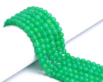 Green Chrysoprase Chalcedony Smooth Round Beads, Jewelry Making Gemstone Beads, SKU1855