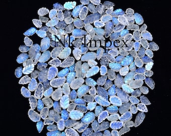 Naturalny tęczowy kamień księżycowy, liść, luźny kamień szlachetny, 4 x 7 mm - 6 x 11 mm, niebieski kamień ognisty, rzeźba, tworzenie biżuterii (SKU206)