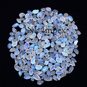 Natural Rainbow Moonstone Carving Leaf Loose Gemstone, 4x7 mm - 6x11 mm, Blue Fire Carving, Jewelry Making, Carving Gemstone, SKU 206