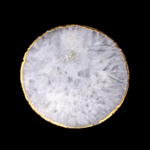 Natural White Agate Round Coasters With Gold Plating, Agate Round Slices, 4 Inch, (SKU2038)