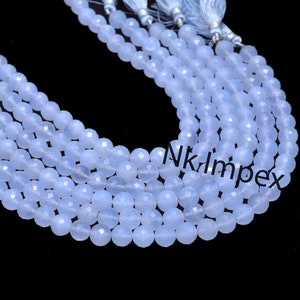 AAA Quality Chalcedony Beads, Blue Chalcedony Beads, 7 To 8 mm, Beads, Faceted Round Chalcedony, Jewelry Making Gemstone Beads, 9&quot; (SKU151)