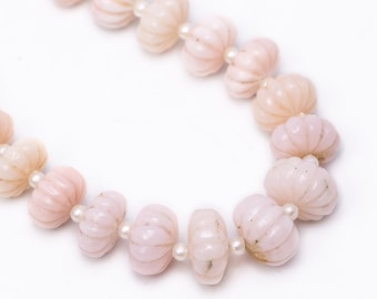 Pink Opal Melon Carving Beads Gemstone, 9mm-13mm Beads, Full Strand Length 16 Inch, Jewelry making beads, SKU 2822