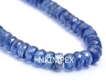 Kyanite Faceted Rondelle Beads, Blue Gemstone Jewelry Making Bead, 14 Inches, SKU024