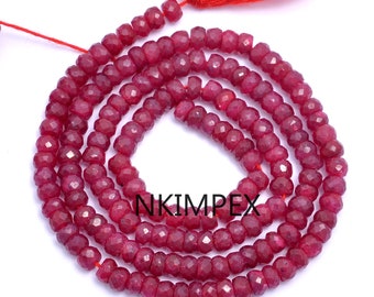 Corundum Ruby Faceted Rondelle Beads, Red Corundum Ruby Beads, Corundum Ruby Jewelry Making Gemstone Beads, 16 Inches  SKU 008