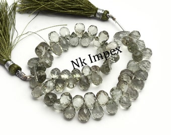 Green Amethyst Faceted Drops Beads, Green Amethyst Briolette, Amethyst Teardrop Jewelry Making Gemstone Beads, 9 Inch Strand, SKU No. 1383