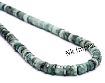 Natural Emerald Faceted Heishi Tyre Beads, 16 Inch Strand Gemstone Beads, (SKU1329)