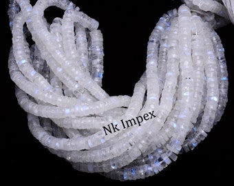 White Rainbow Moonstone Faceted Tyre Beads, Rainbow Moonstone Heishi Beads, Rainbow Moonstone Jewelry Making Gemstone Beads, SKU1325