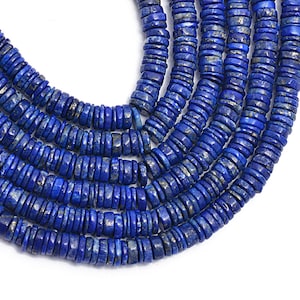 Contas de pneu liso de lápis-lazúli, moeda lisa de lápis-lazúli, rodas de lápis-lazúli, joias feitas à mão em lápis-lazúli, contas de pedras preciosas, 16 polegadas, SKU nº 402