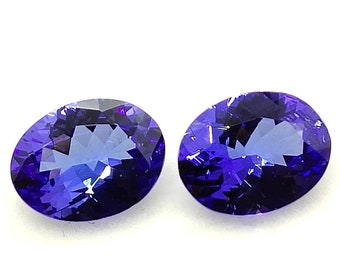 Piedra preciosa suelta de tanzanita de corte ovalado, 7 x 9 mm, par de lujo para aretes, anillo, piedra.