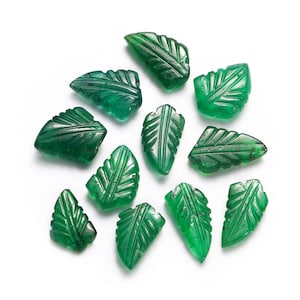 Emerald Leaf Carving Loose Gemstone, Green Carved Leaves, Jewelry Making, Handmade Pendant, SKU1914