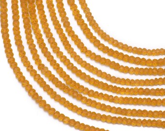Natural Citrine Gemstone, Matte Finish Citrine, Wholesale beaded gemstone, Faceted Round Beads 3.5mm to 4mm, Strand Length 15 inch, SKU2659