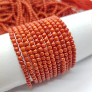 Rote Koralle glatte runde Perlen, 3,5 mm bis 4 mm, rote Koralle rund, Koralle Runde Perlen, Korallenperlen, Schmuckherstellungsperlen, 20 Zoll, SKU 1477