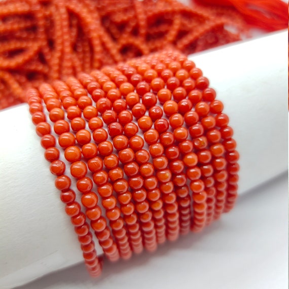 Coral Beads Red Coral Smooth Round Beads 20 Inch Jewelry Making Beads Coral Round Beads 3.5 mm To 4 mm SKU 1477 Red Coral Round