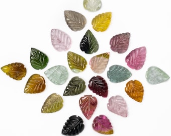 12X9MM Tourmaline Leaf Carving, 23 Pcs Lot Of Carvings, Multicolour Gemstone Jewelry Making, Wholesale gemstone lot, SKU2686