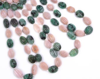 Emerald And Pink Opal Carving Beads, Oval Shape Carving Beads gemstone, Strand Length 16 inch, Jewelry Making Beads, Wholesale, SKU2823