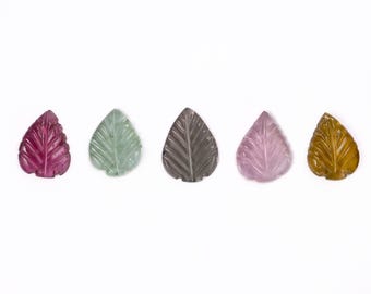 16X7MM Tourmaline Leaf Loose Carving, 5 Pcs Lot Of Carvings, Multicolour Gemstone Jewelry Making,  Wholesale gemstone lot, SKU2679