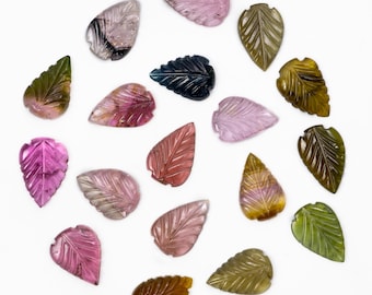 13X9MM Tourmaline Leaf Carving, 18 Pcs Lot Of Carvings, Multicolour Gemstone Jewelry Making, Wholesale gemstone lot, SKU2687