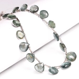 Moss Aquamarine Faceted Heart Beads, 8.5x8.5 mm To 11x11 mm, Greenish Blue Aquamarine Heart, Aquamarine Jewelry Making Gemstone, SKU2058