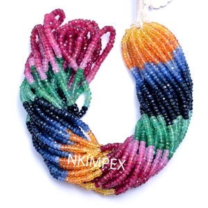 Multi Sapphire Faceted Rondelle Beads, 3 To 3.5 mm, Ruby, Emerald, Sapphire Beads, Sapphire Jewelry Making Gemstone Beads, 16 Inch, SKU 050