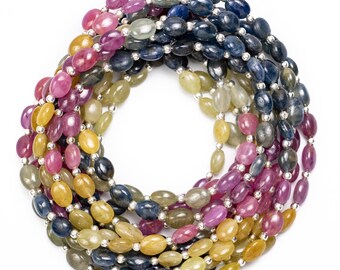 Multi-Color Sapphire Oval Beads: 16 Inch Gemstone Strand, SKU220
