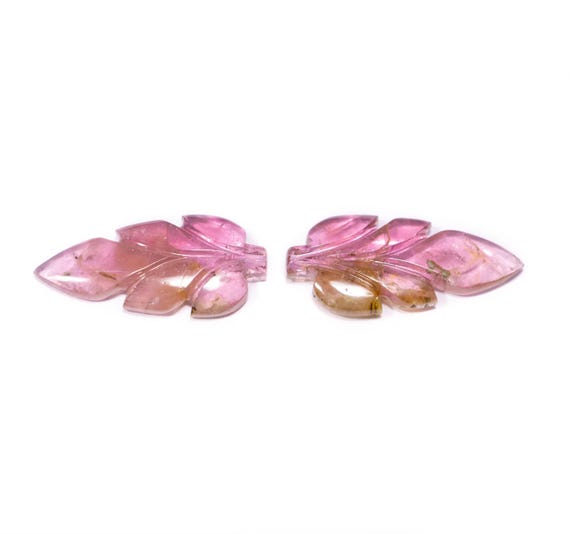 Natural Tourmaline Leaf Gemstone, Carving Pair Loose Gemstone, Pendant, Necklace & Earrings Gemstone, SKU2317