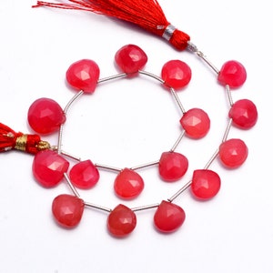 Natural Ruby Chalcedony Faceted Heart Shape Beads, 9.5 To 12.5 mm, 8.5 Inch, (SKU1030)