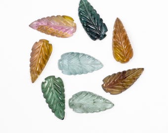 15X7MM Tourmaline Leaf Carving, 8 Pcs Lot Of Carvings, Multicolour Gemstone Jewelry Making, Wholesale gemstone lot, SKU2690