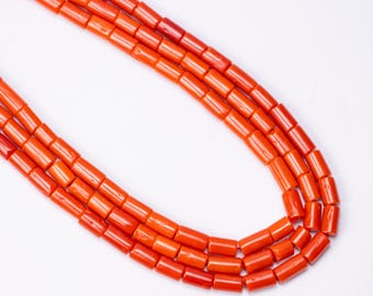 Coral Smooth Tube Beads, Natural Pipe Shape Beads, Jewelry Making Beads, SKU2587