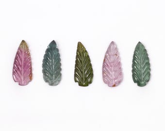 16X7MM  Tourmaline Leaf Loose Carving, 5 Pcs Lot Of Carvings, Multicolour Gemstone Jewelry Making, Wholesale gemstone lot, SKU2678