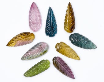 15X6MM Tourmaline Leaf Carving, 9 Pcs Lot Of Carvings, Multicolour Gemstone Jewelry Making, Wholesale gemstone lot, SKU2685